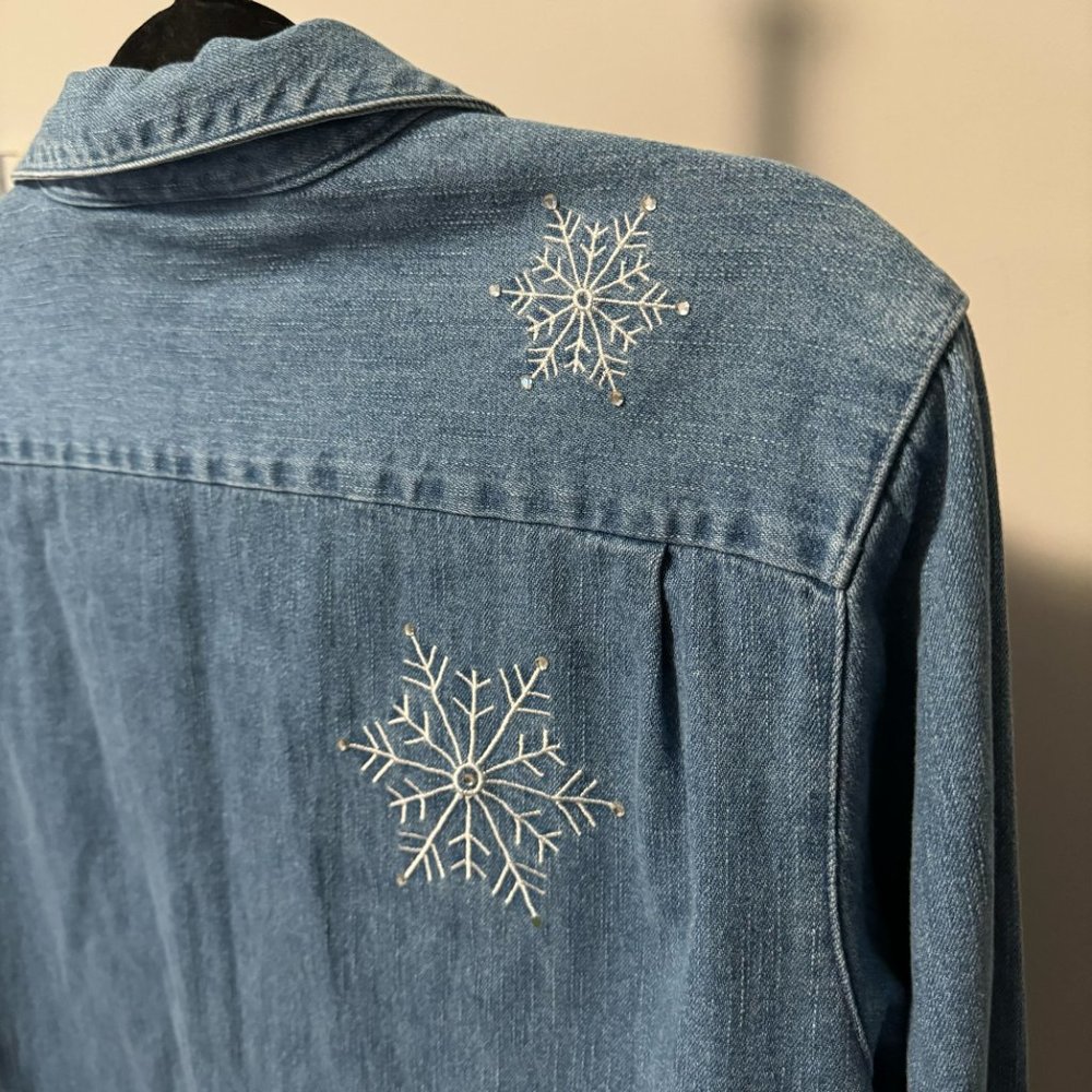 Vintage Quacker Factory Rhinestone Snowflake Denim Button Down - Size Medium‎ - Picture 10 of 10